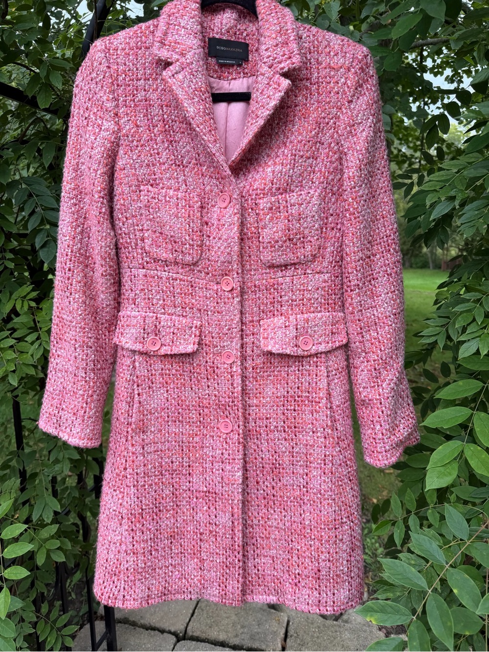 BCBGMaxAzria Pink Tweed Long Trench Coat